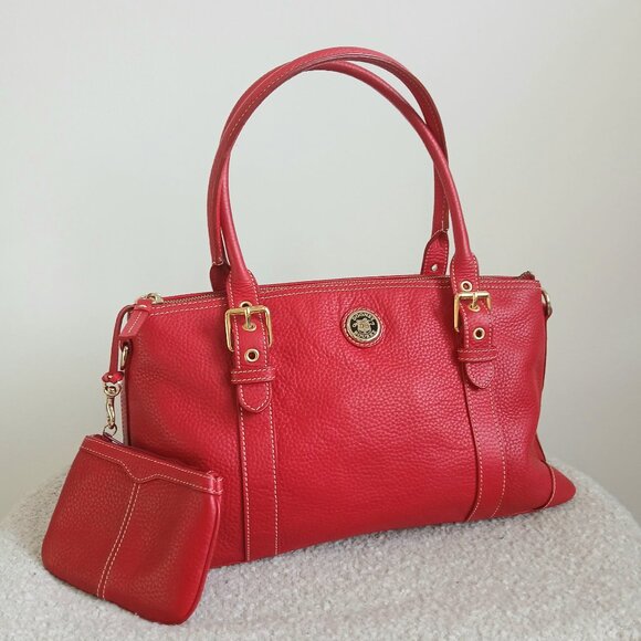 Dooney and Bourke-Red Leather-Vintage-Large Dome Satchel with matching wristlet - Picture 1 of 16